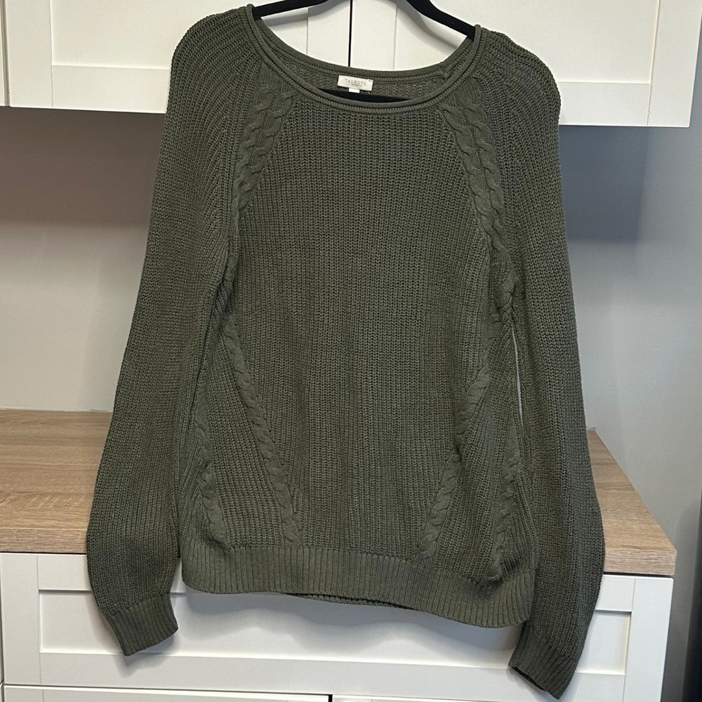 Talbots Women's Cable Knit Sweater Green Lightweight Cottage Chunky Sz Large‎ P
